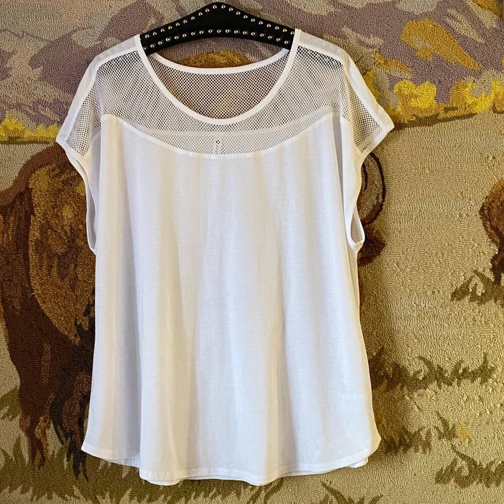 NEW Fabletics Dijon Sz 2XL Womens Knit/Mesh Top T-Shirt White - Picture 1 of 9